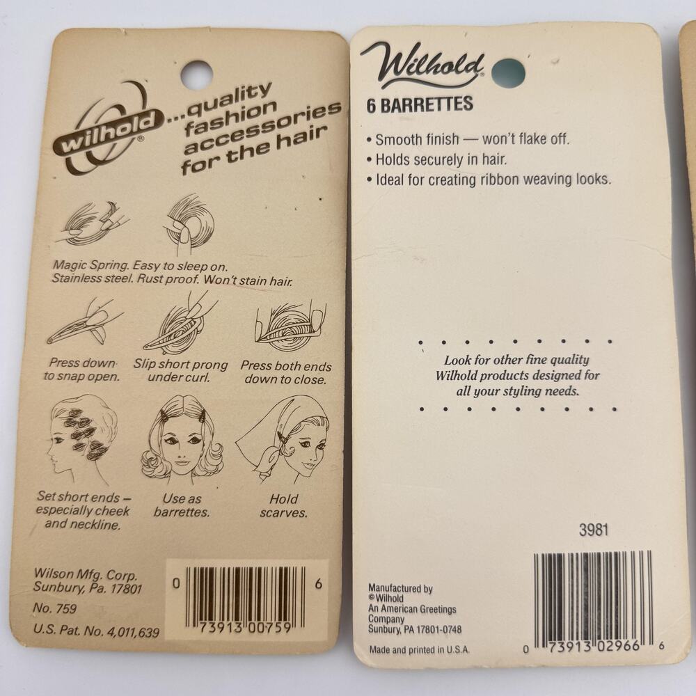 Vintage Wilhold Metal Barrettes Sleepees Hair Clips Lot of 3 Packs 80s NEW - Picture 3 of 11